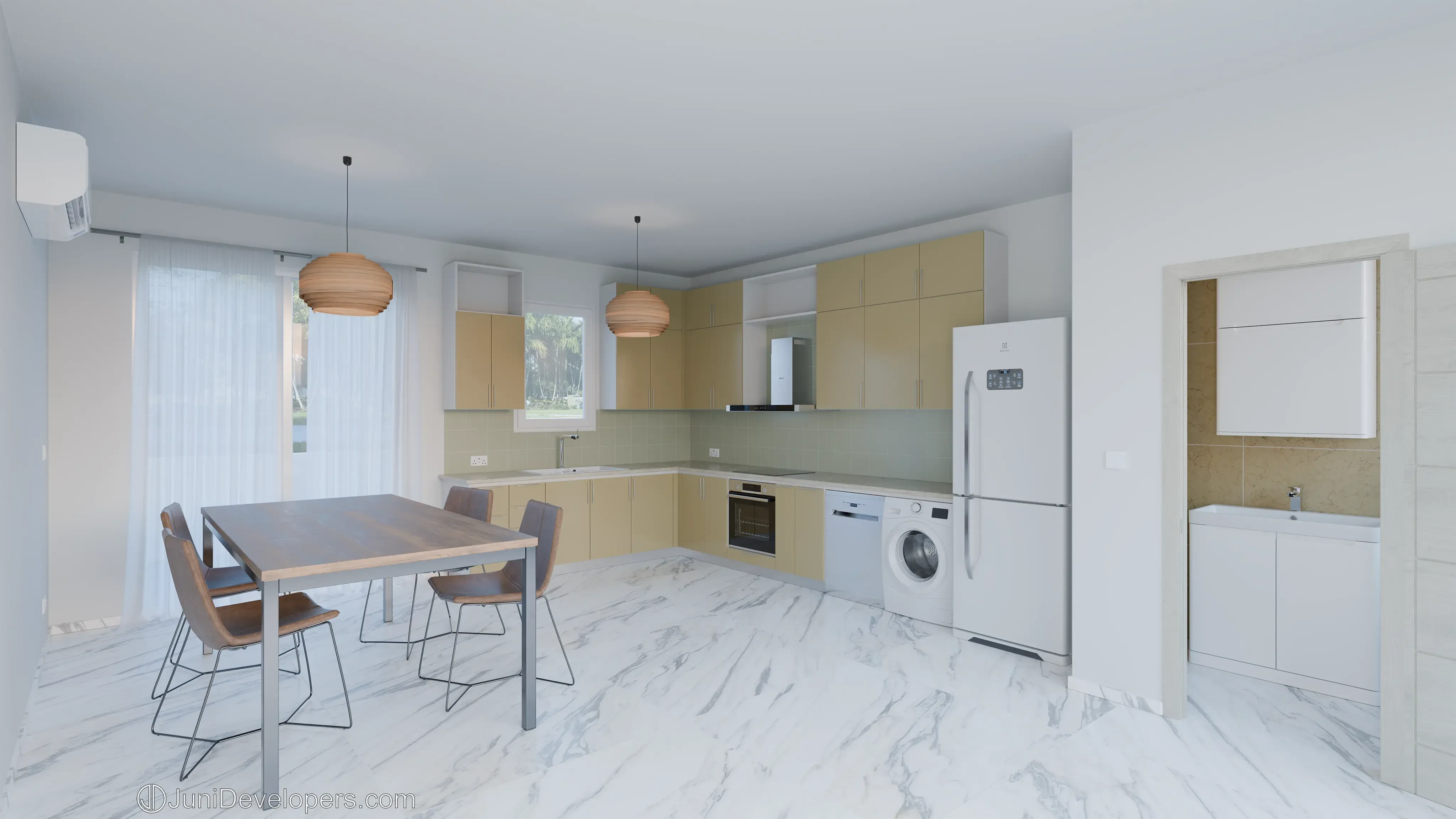 Maisonette No. 3, kitchen, access to the veranda