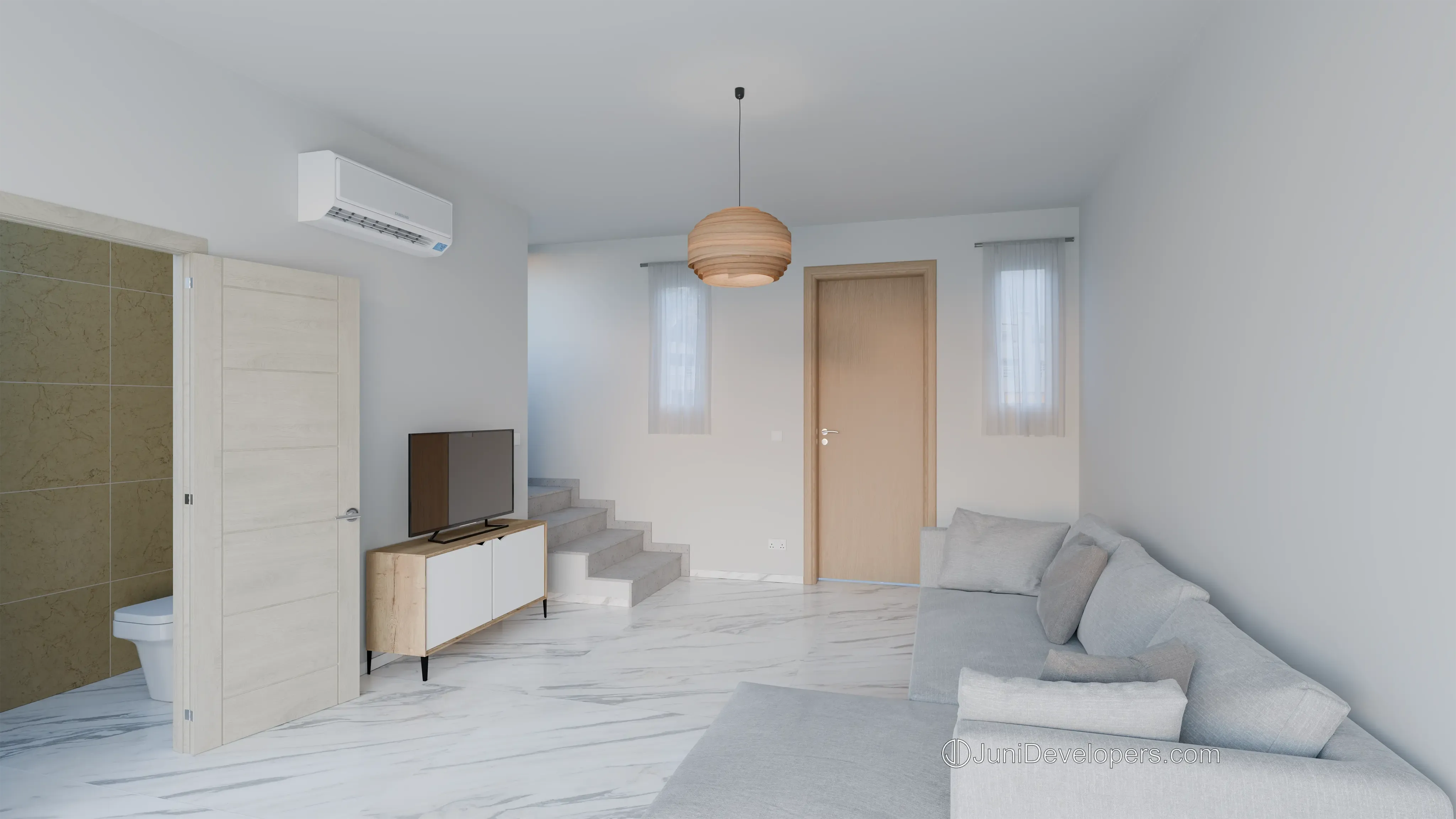 Maisonette No. 3, living room, hallway